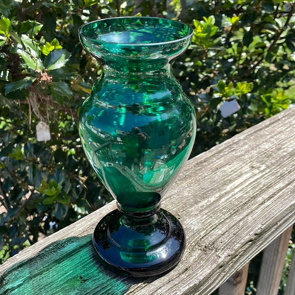 COPY - 8” Green Glass Handblown Vase